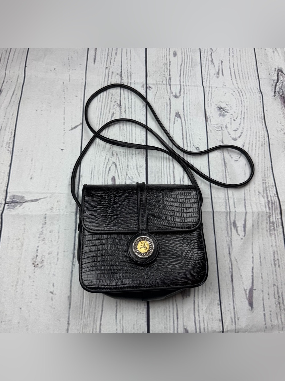 Brighton Women's One World Bag Black Croc Leather Crossbody Shoulder Purse